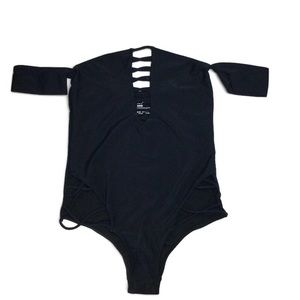 NWOT Betty Jade Caged Strappy Short Sleeve Cheeky Black Swimsuit Size Medium